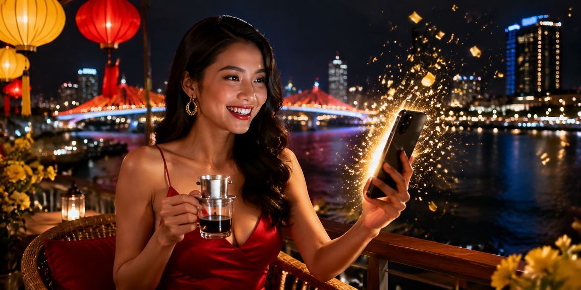 Người chơi tại Đà Nẵng trải nghiệm casino trực tuyến trên điện thoại bên ly cà phê