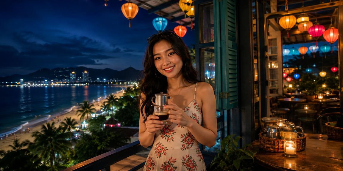 Người dùng tại Nha Trang ngồi uống cà phê và theo dõi kèo thể thao trực tuyến trên điện thoại